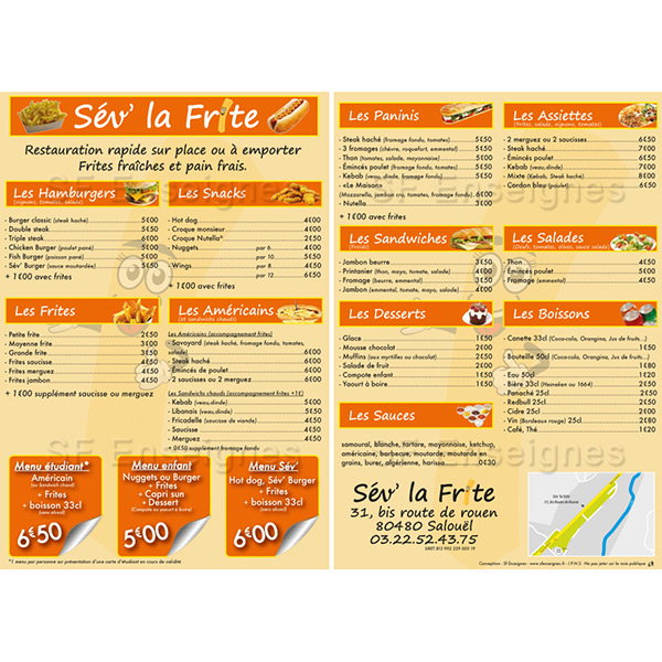 création impression brochure flyer tarif restaurant menu publicitaire Amiens Picardie Somme
