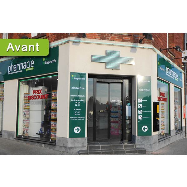 Aménagement façade commerce pharmacie Népenthès Amiens avant